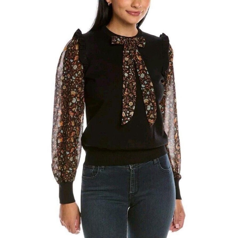 Nanette Lepore | Floral Sleeve Bow Sweater - Size M